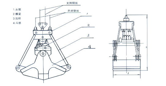 1立方行吊四繩抓斗設計圖紙